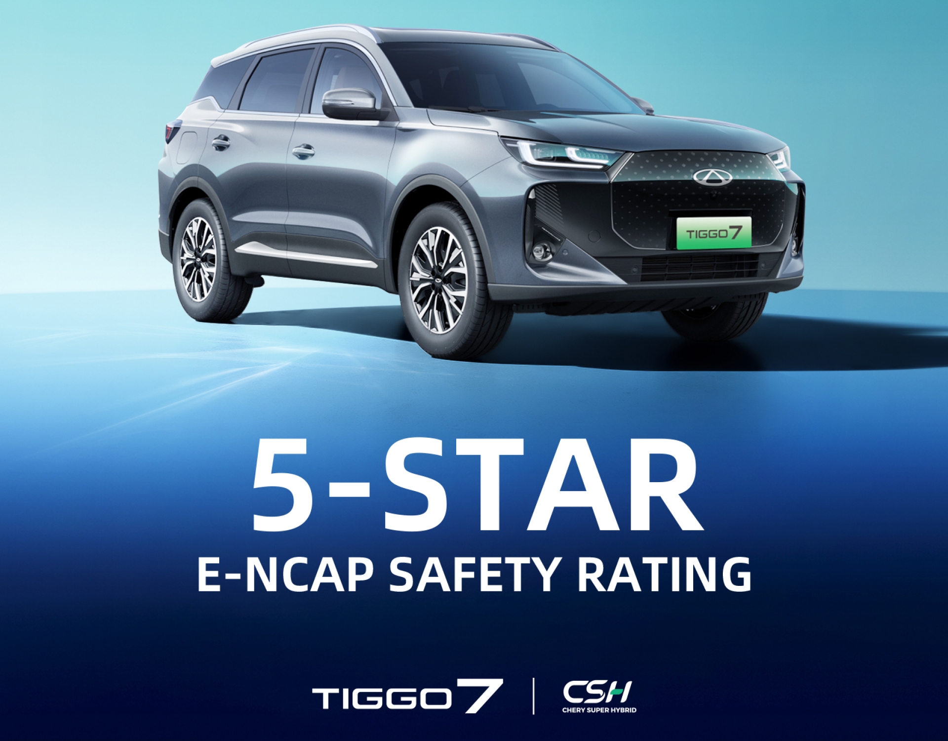 Model Chery TIGGO 7 CSH získal hodnocení Euro NCAP s výsledky 82 % v ochraně dospělých a 85 % v ochraně dětí. Filosofie „Safety, for Family“ se promítá do každého detailu konstrukce.